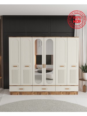 T&B Pera 6 Kapaklı Çekmeceli Bazalı Gardırop - Tamamı Mdf