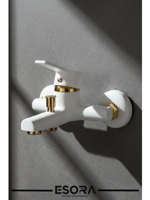 Esora Beyaz Banyo Batarya Musluk (Altın Ara)