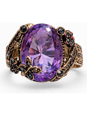 Mor Oval Taşlı Bakır Kaplama Kadın Çelik Yüzük