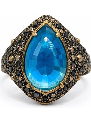 Damla Mavi Taşlı Bakır Yüzük