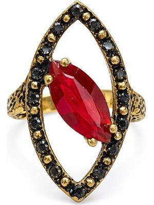 Kırmızı Markiz Taşlı Bakır Yüzük