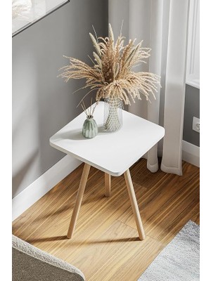 Misda Store Kare Yan Sehpa Ahşap Ayaklı Tekli Zigon Sehpa