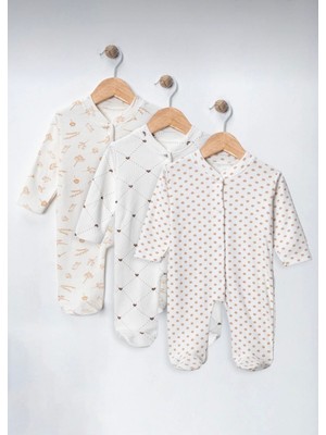 Kız Bebek 3'lü %100 Pamuklu Desenli Yenidoğan Tulum Seti | Çıtçıtlı | 0-3 Ay | Unisex