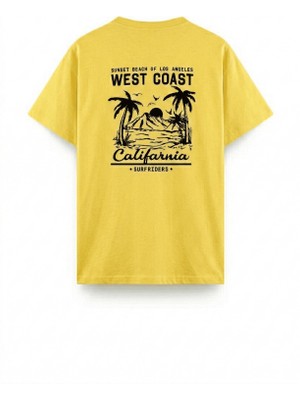Oksit West Coast Surfriders California Baskılı Erkek Unisex Oversize Tişört Büyük Beden Tshirt