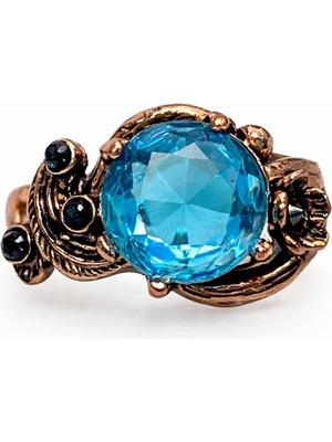 Turkuaz Taşlı Bakır Kaplama Kadın Çelik Yüzük