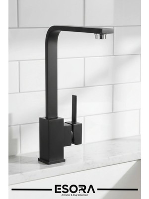 Esora Siyah Kare Kuğu Mutfak Bataryası 360 Derece Döner Borulu