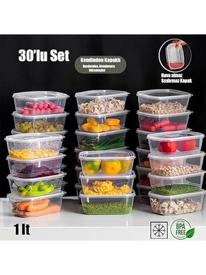 Misda Store 1072 30'lu Buzluk Düzenleyici Saklama Kabı Kendinden Kapaklı Derin Dondurucu Saklama Kabı 1 Lt Şeffaf