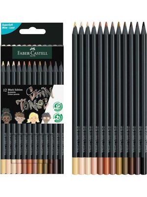 Misda Store Black Edition Boya Kalemi 12’li Skin Tones, Siyah Lata, Siyah Kağıda Uyumlu, Ergonomik Üçgen Gövde, Ten Renkleri