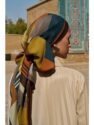 Yağ Yeşili Ed Scarf Clover Floş Viskon Şal