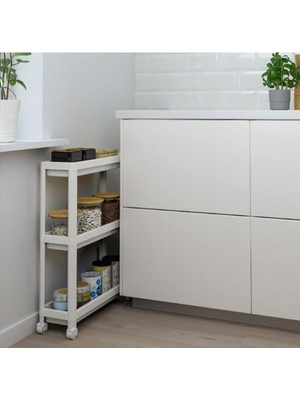 Misda Store Tekerlekli Dikdörtgen 3 Katlı Raf Ünitesi - Banyo Mutfak Düzenleyici Organizer Raf - Modern Shelf Unit (Beyaz)