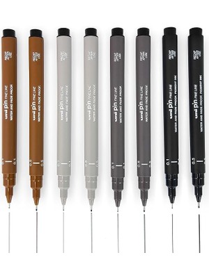 Misda Store Pin Fineliner Çizim Kalemleri, Eskiz Için, 8 Adet, 0,1 – 0,5 Mm), Siyah, Koyu Gri, Açık Gri, Sepya