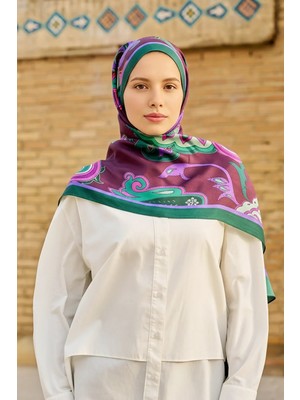 Yeşil-Mor Ed Scarf Bramble Floş Viskon Şal