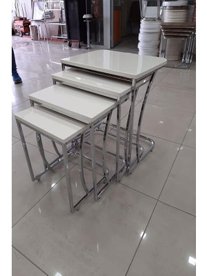 Misda Store Dinç Metal Sehpa Tekerlekli C Sehpa Krom, Dörtlü, Zigon Sehpa, Servis Sehpası,yan Sehpa