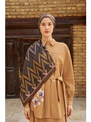 Kahverengi Ed Scarf Missoma Floş Viskon Şal