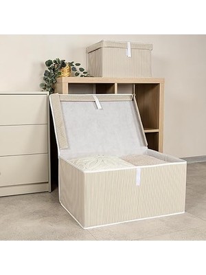 Misda Store Home Çok Amaçlı Kapaklı Sandık Tipi Hurç Organizer – Büyük Boy Saklama Kutusu – Dolap Içi, Yatak Altı ve Baza Altı Için Sert ve Dayanıklı Depolama Çözümü – Katlanabilir (Krem, 60X40X30 Cm)