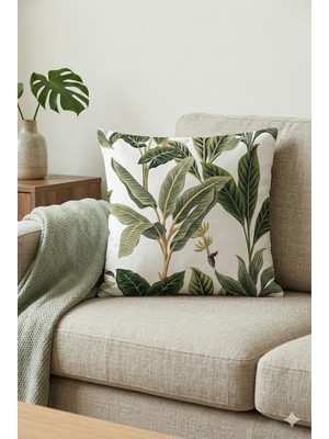 Çift Taraflı Yeşil Yaprak Desenli Kırlent Kılıfı SHKRL045