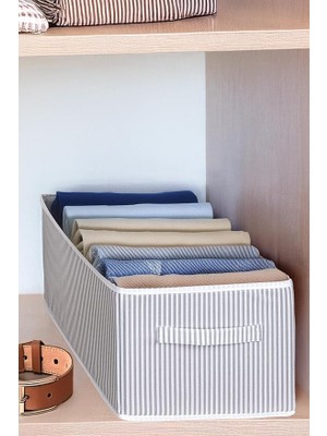 Misda Store Içi Pantolon Düzenleyici Saklama Kutusu Organizer (Beyaz - Gri Çizgili)