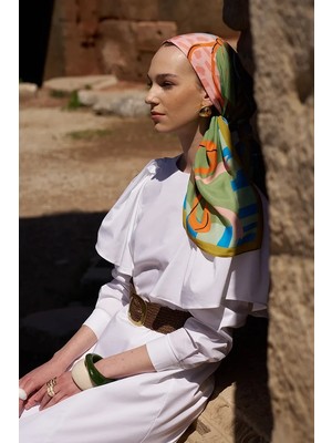 Yeşil Ed Scarf Glaze Ribbon Desen Eşarp