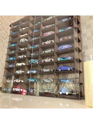 Misda Store Kapaklı 1/64 Ölçek 50ARAÇ Hotwheels Matchbox Metal Araç Uyumlu Model Oyuncak Araba Rafı-Kahve