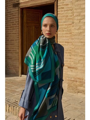 Turkuaz Ed Scarf Clover Floş Viskon Şal