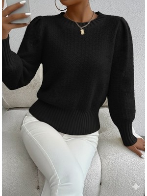Nidam Butik Kadın Uzun Kollu Bisiklet Yaka Triko Bluz