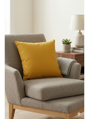 Düz Renk Çift Taraflı Hardal Rengi Yastık Kırlent Kılıfı SHKRL025