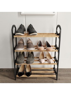 Misda Store 4 Katlı Ahşap Tabanlı, Plastik Kenarlı Ayakkabılık, 64X50X18 cm