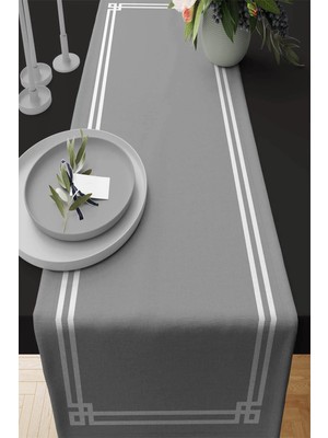 Gri Çerçeveli Dizayn Premium Masa Örtüsü Runner SHRNR280