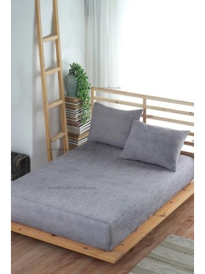 Misda Store Adelya Gri Lastikli Çarşaf Takımı (Yastık Kılıflı) Tek Kişilik Veya Çift Kişilik (Gri, 160 x 200)