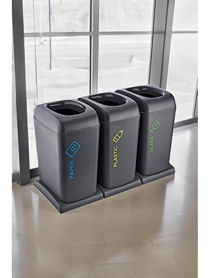 Leaf Shop 3'li Set Soft Tekerlekli Plastik-Kağıt-Cam Geri Dönüşüm Kutusu 40 Lt