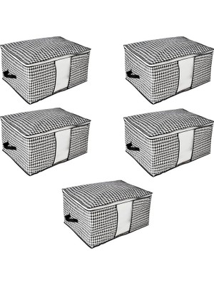 Leaf Shop 5 Adet Mega Boy Pencereli Hurç Seti 64X46X34 Büyük Boy Yorgan Hurcu Battaniye Yastık Baza Altı Dolap Üstü Çeyiz Bohçası Düzenleyeci Organizer