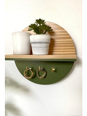Misda Store Kancalı Mini Yuvarlak Raf | Ahşap Raf | Maske Rafı | Duvar Dekoru | Anahtar Rafı | Vitrin Rafı