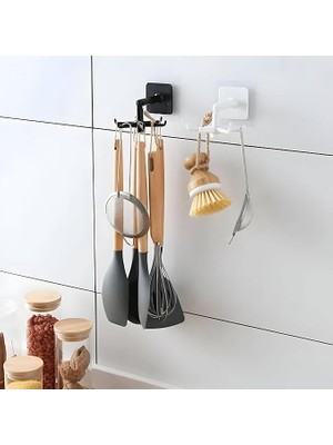 Misda Store Adet 6 Kancalı 360° Döner Yapıştırmalı Askılık - Mutfak ve Banyo Organizeri, Kepçe, Havlu, Lif Askısı