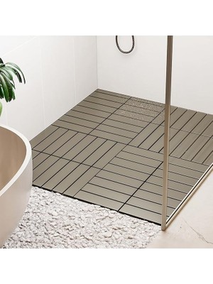 Misda Store 1177 Bahçe Balkon Teras Zemin Döşemesi Banyo Paspası Sert Plastik 12LI Dış Mekan Karosu Latte