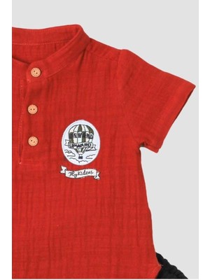 Chicsy Baby Fly Kıdexs Nakışlı Bebek Yaka Detaylı Müslin 2\'li Gömlek  Alt Üst Takım