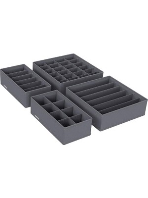 Misda Store Iç Giyim Saklama Kutuları, Çekmece Organizatörü, Dolap Organizeri, Katlanabilir, Sütyen, Iç Çamaşırı, Çorap, Kravat Için Katlanır Kutu, Kumaş Kutu 4'lü Set Gri, RUS04GY