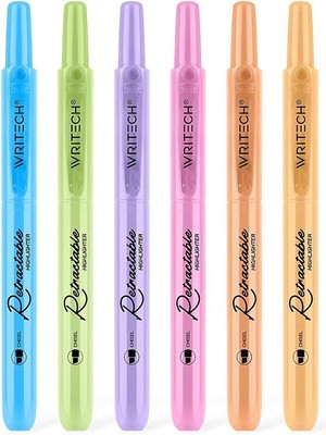 Misda Store Geri Çekilebilir Fosforlu Kalemler Çeşitli Renkler: Keski Uçlu Tıklama Estetik Vurgulayıcı Kalem Paketi Çok Renkli Mürekkep Günlük Tutmayı Vurgulamak Için Akmaz Smear (6 Karat Pastel)