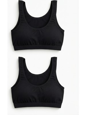 Underwear Bodyway 2'li Set Kalın Askılı Pamuklu Penye Büstiyer - Telsiz Balensiz Yarım Atlet Sporcu ve Uyku Sütyeni - Büyük Beden