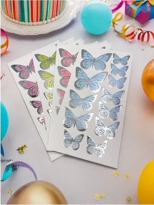 Misda Store Gümüş Yaldızlı Soft Renkli Kelebek Parti Süsü, Dekorasyon ve Balon Süsleme 48 ADET,PM-979