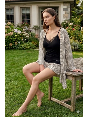 Pierre Cardin Kadın Modal 3 Lü Gecelik Sabahlık Takım Siyah