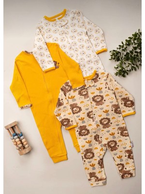 Organik Erkek Bebek Desenli 3lü Tulum Takımı Yenidoğan Kıyafet 9-12-18 Ay 3lü Pamuklu 3 Parça