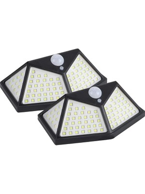 Misda Store Solar Hareket Sensörlü Dış Ortam Bahçe Aydınlatması, Güneş Enerjili, Su Geçirmez, 100 Ledli, Beyaz Işık, (2 Adet)