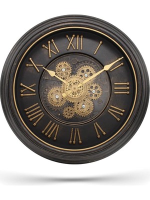 Misda Store Mark Premium Serisi Antik Eskitme Kadranlı Döner Çarklı Ev ve Ofis Duvar Saati Roma Rakamlı 40 cm Siyah