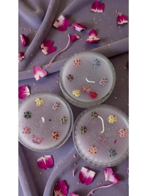 Doğal Kristal Kasede El Yapımı Çiçek Bahçesi Mum