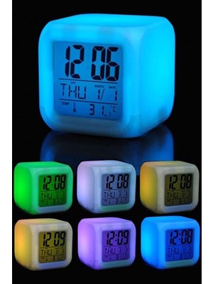 Leaf Shop 7 Renk Değiştiren Çocuk Odası Alarmlı Dijital Küp Çalar Saat