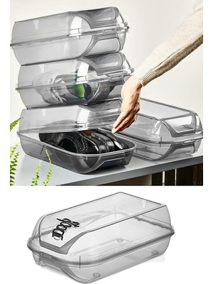 Leaf Shop Füme Kilit Kapak Unisex Ayakkabı Saklama Kutusu | Modüler Yapı | Ayakkabı Depolama - 5 Adet