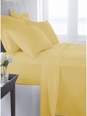 Leaf Shop Pamuklu Ranforce Çift Kişilik Ara Ölçü Sarı Kumaş Lastikli Çarşaf Takımı - 140X190