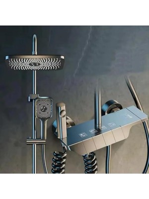 Misda Store Duş Seti, Pirinç Materyal, Ayarlanabilir Boy, Siyah Krom Beyaz Antrasit Gri Renk Seçenekli, 2 Yıl Garantili (Siyah)