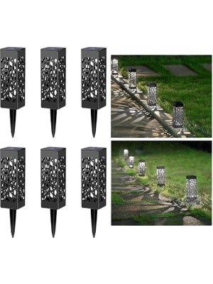 Leaf Shop 6'lı Solar Bahçe Lambası, LED Aydınlatmalı, 28 cm Çap, Abs Gövde, IP65 Su Geçirmez, Zemine Gömülebilir, Karanlıkta Otomatik Yanan, Gündüz Otomatik Şarj Olan Lamba, 040, Siyah