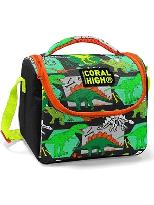 Misda Store High Siyah Yeşil Dinazor Baskılı Erkek Çocuk Beslenme Çantası